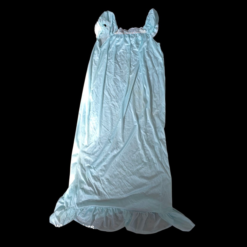 Vintage Jennifer Dale Powder Blue Nightgown Dress Lace Trim Ruffle‎ Hem Size 7